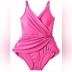 💫 Land's End Women's Adjustable Strap Pull on Swim Dress HOT PINK